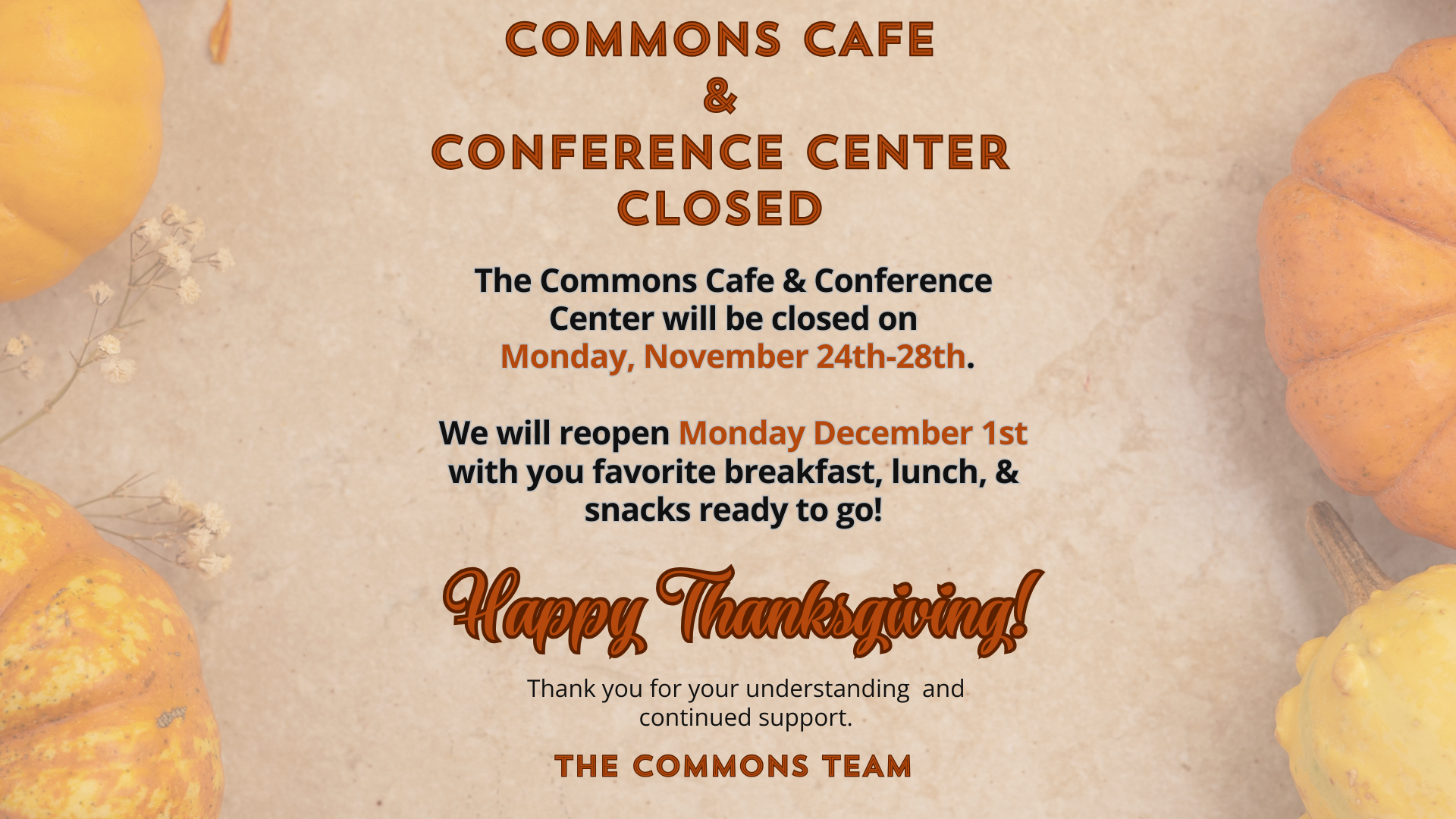 Thanksgiving Week Closure Notice