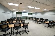 Longhorn room with classroom seating back left